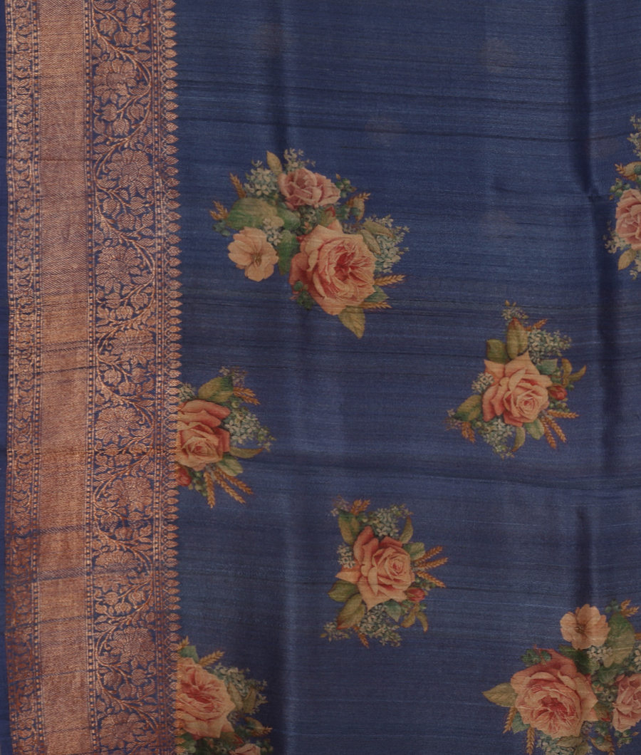 Blue Banaras Tussar Georgette Saree T3464983