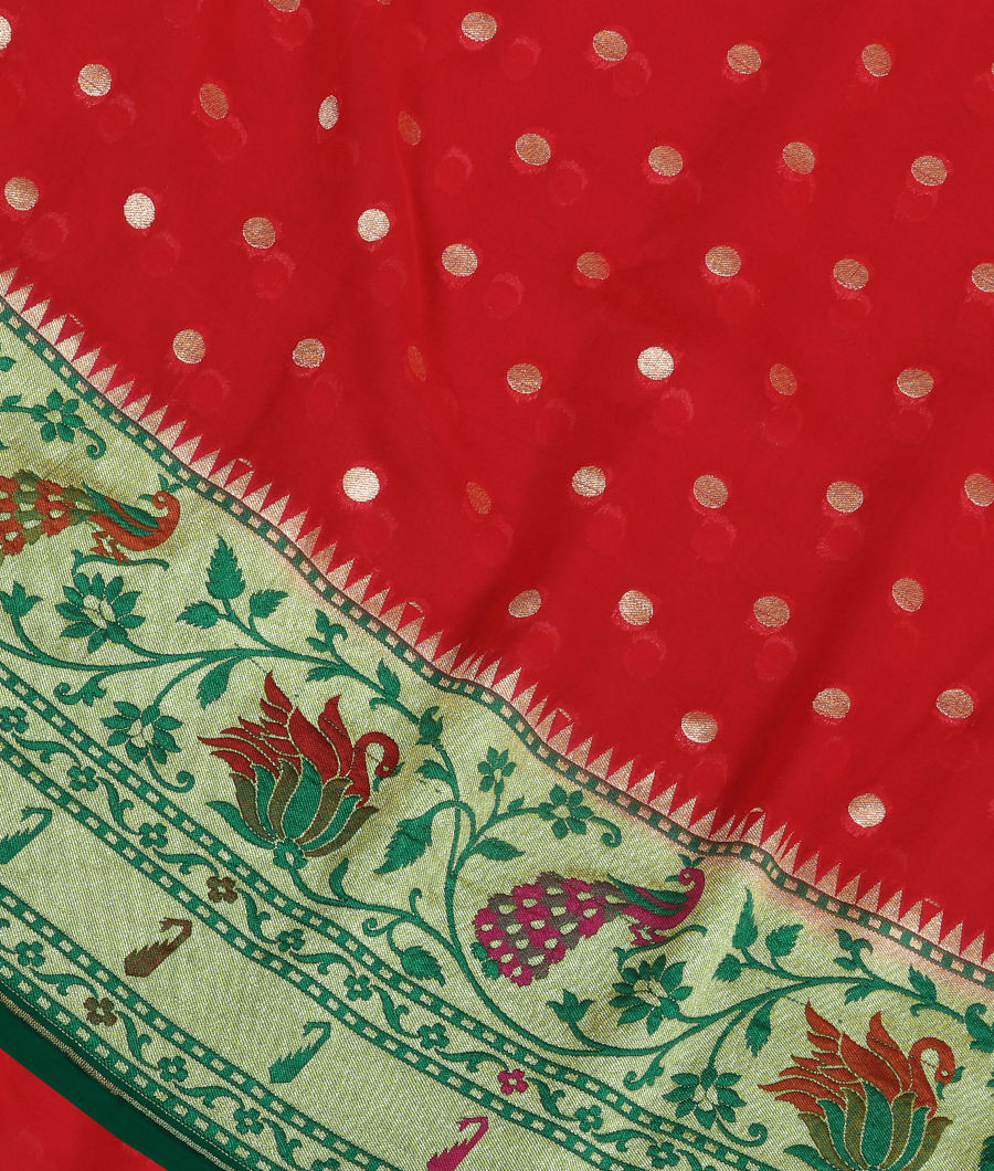 Red Banaras Georgette Silk Saree with Paithani Border T267017-image