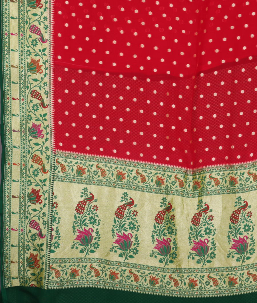 Red Banaras Georgette Silk Saree with Paithani Border  T2670174