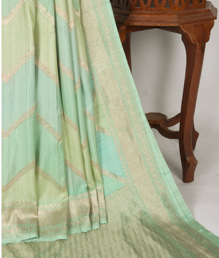 Green Banaras Tussar Georgette Saree T3493412