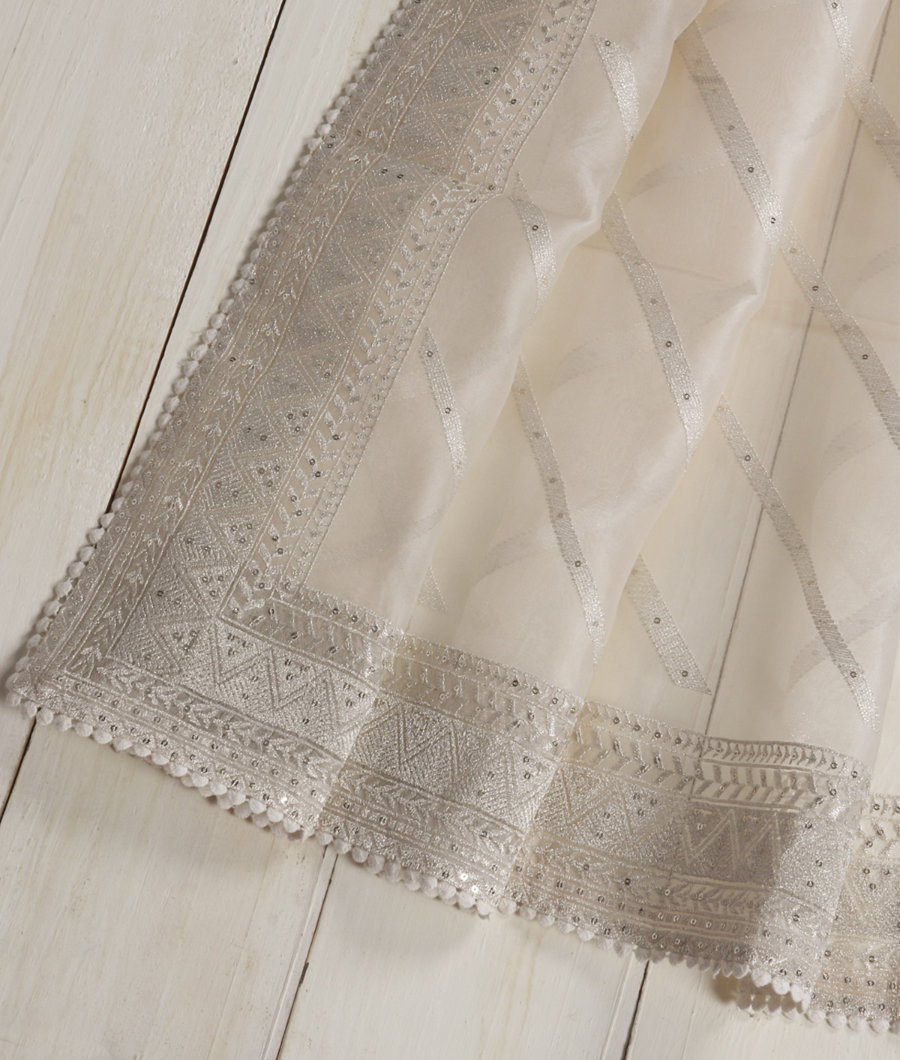 White Kora Organza Embroidery Saree T3506744