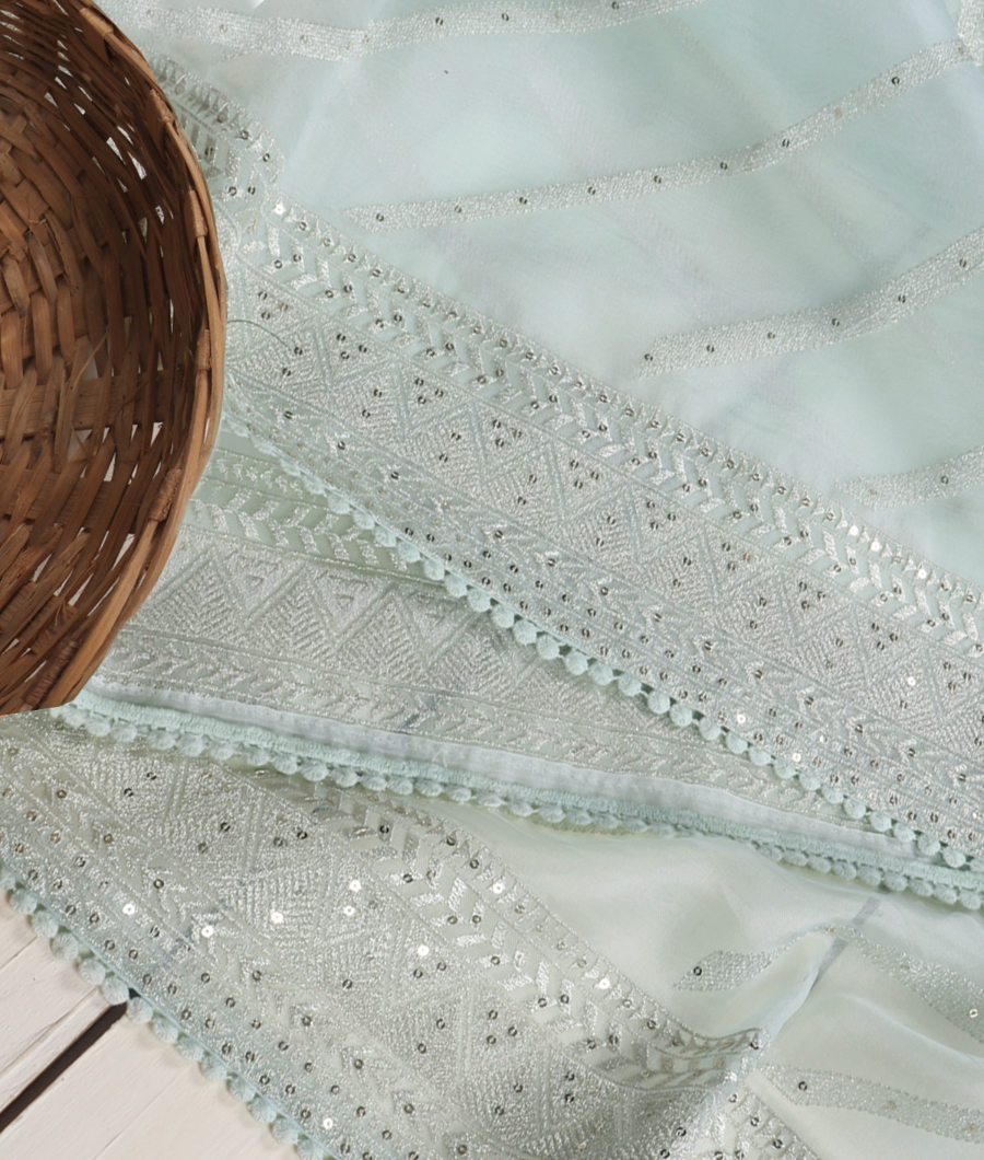 Light Blue Kora Organza Embroidery Saree T3506722