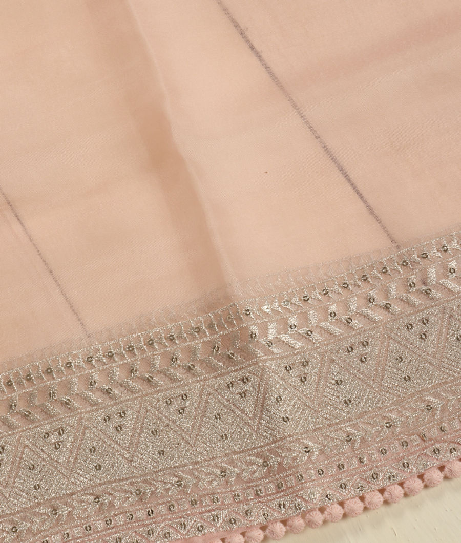 Light Peach Kora Organza Embroidery Saree T3506703