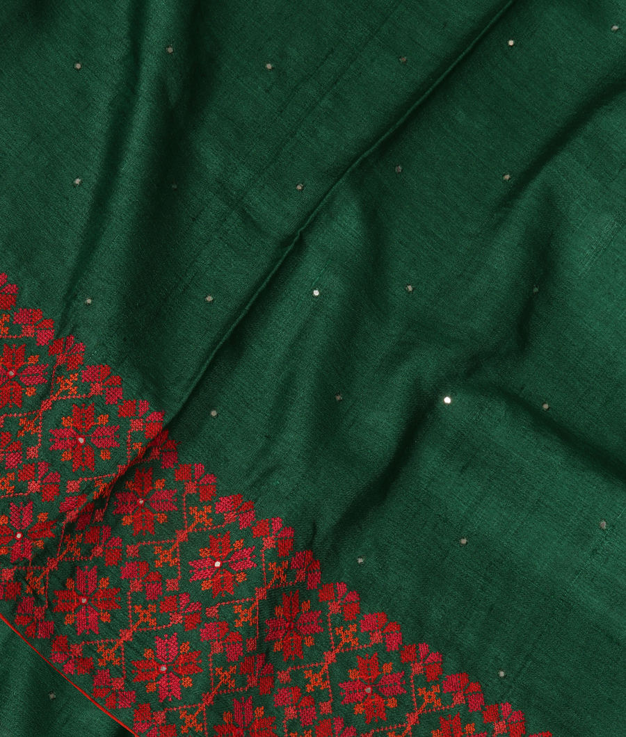 Green Tussar Embroidery Saree T350313-image