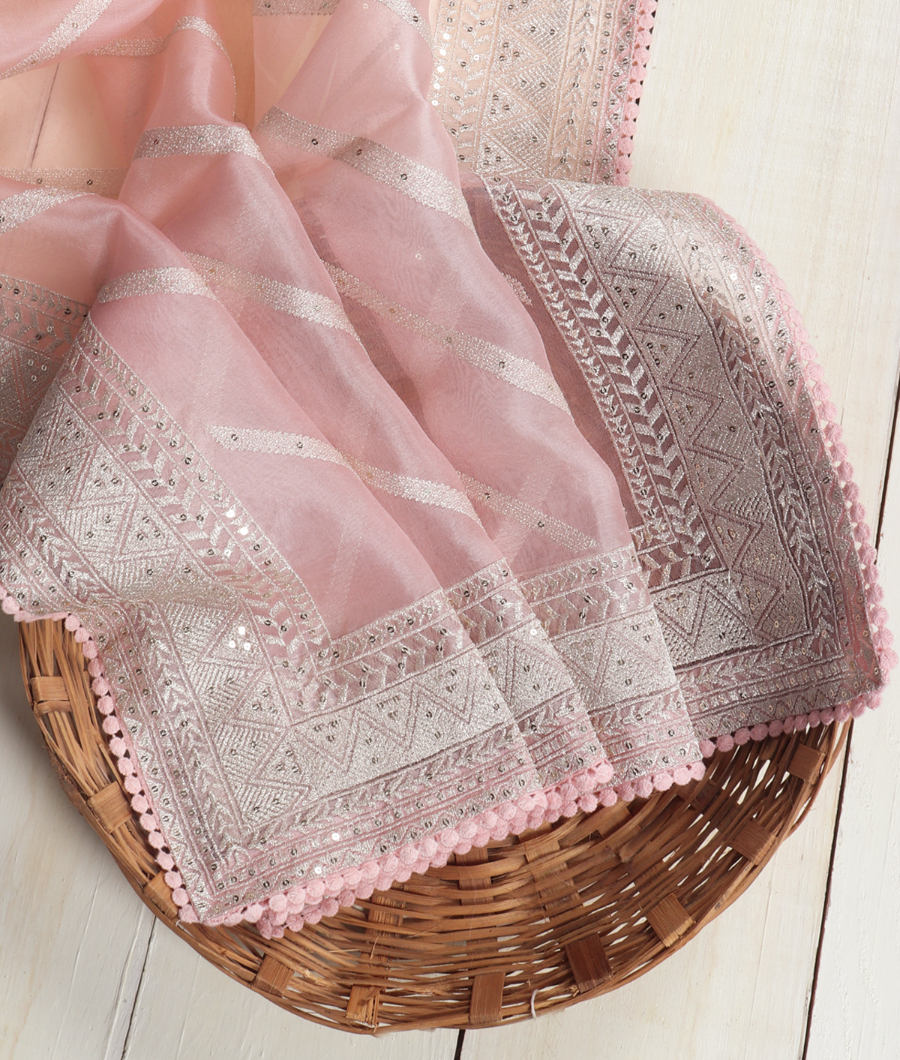 Pink Kora Organza Embroidery Saree T350671-image