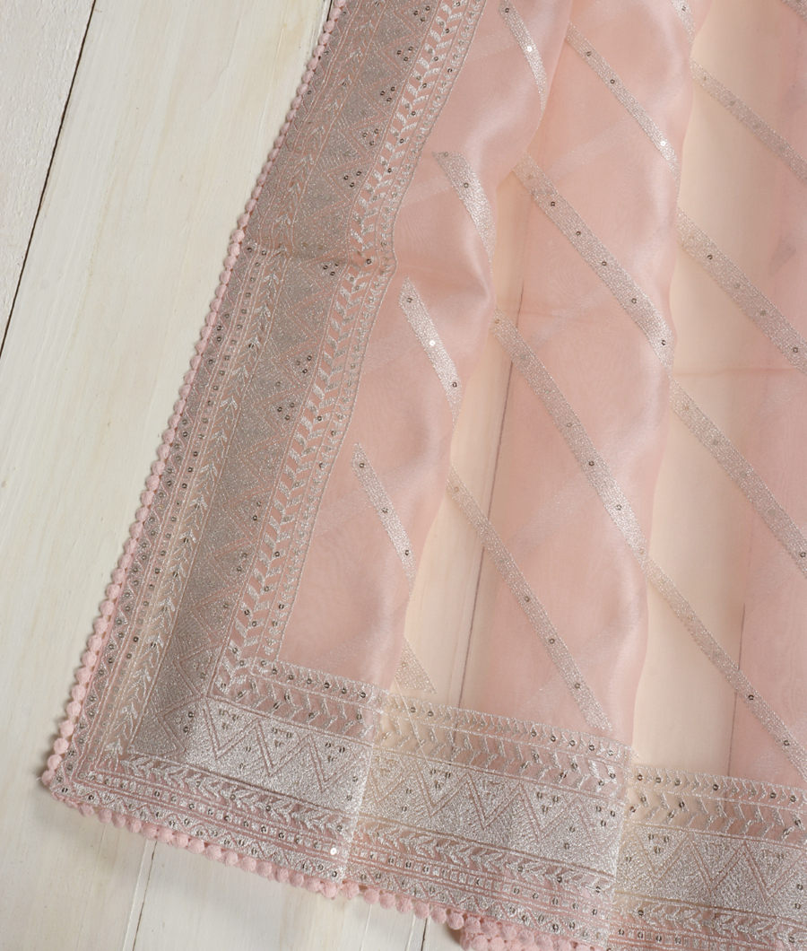 Pink Kora Organza Embroidery Saree T3506714