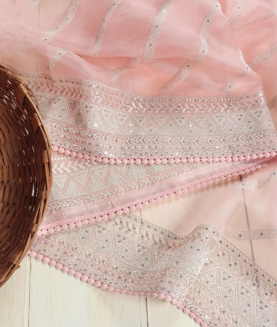 Pink Kora Organza Embroidery Saree T3506712