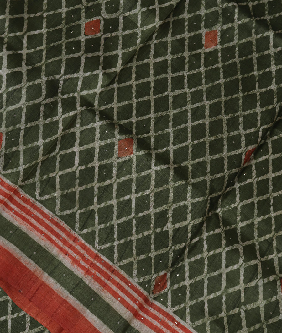 Green Tussar Printed Saree T347468-image