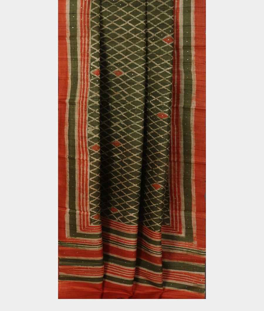 Green Tussar Printed Saree T3474682