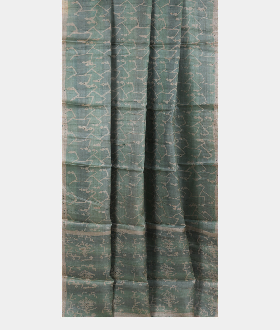 Blue And Green Tussar Printed Saree T3491842