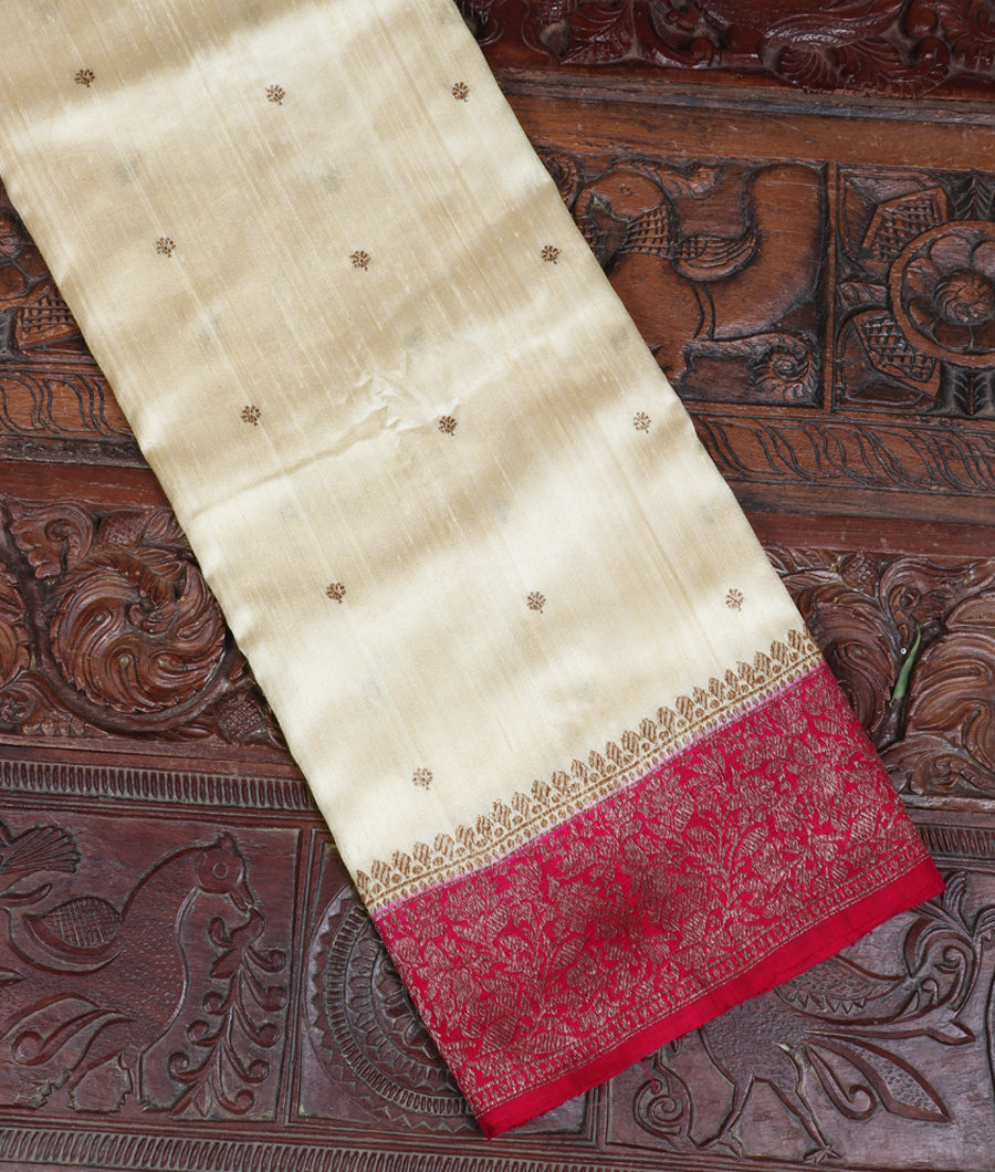 Off-White Banaras Tussar Saree T350966-image