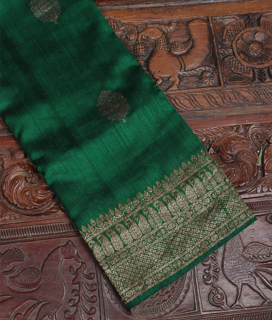 Green Banaras Tussar Saree T351434-image