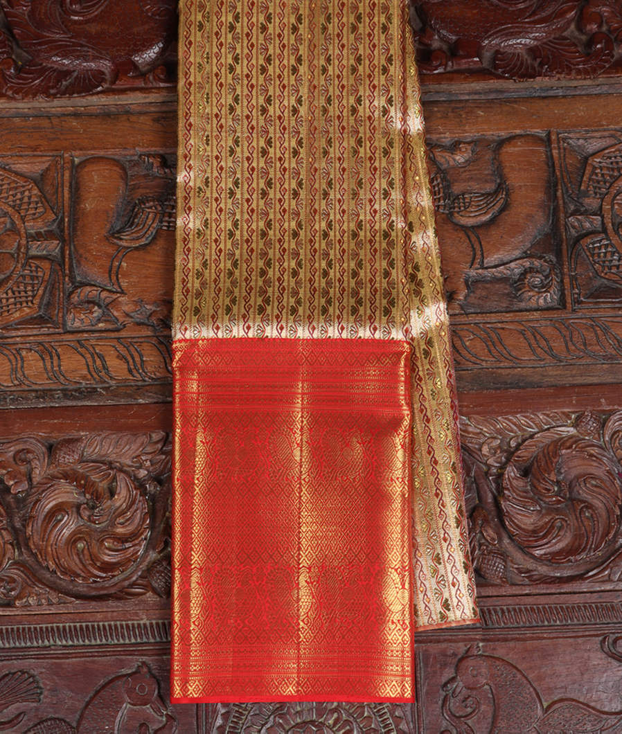 Gold Handwoven Kanjivaram Tissue Silk Pavadai T346400-image