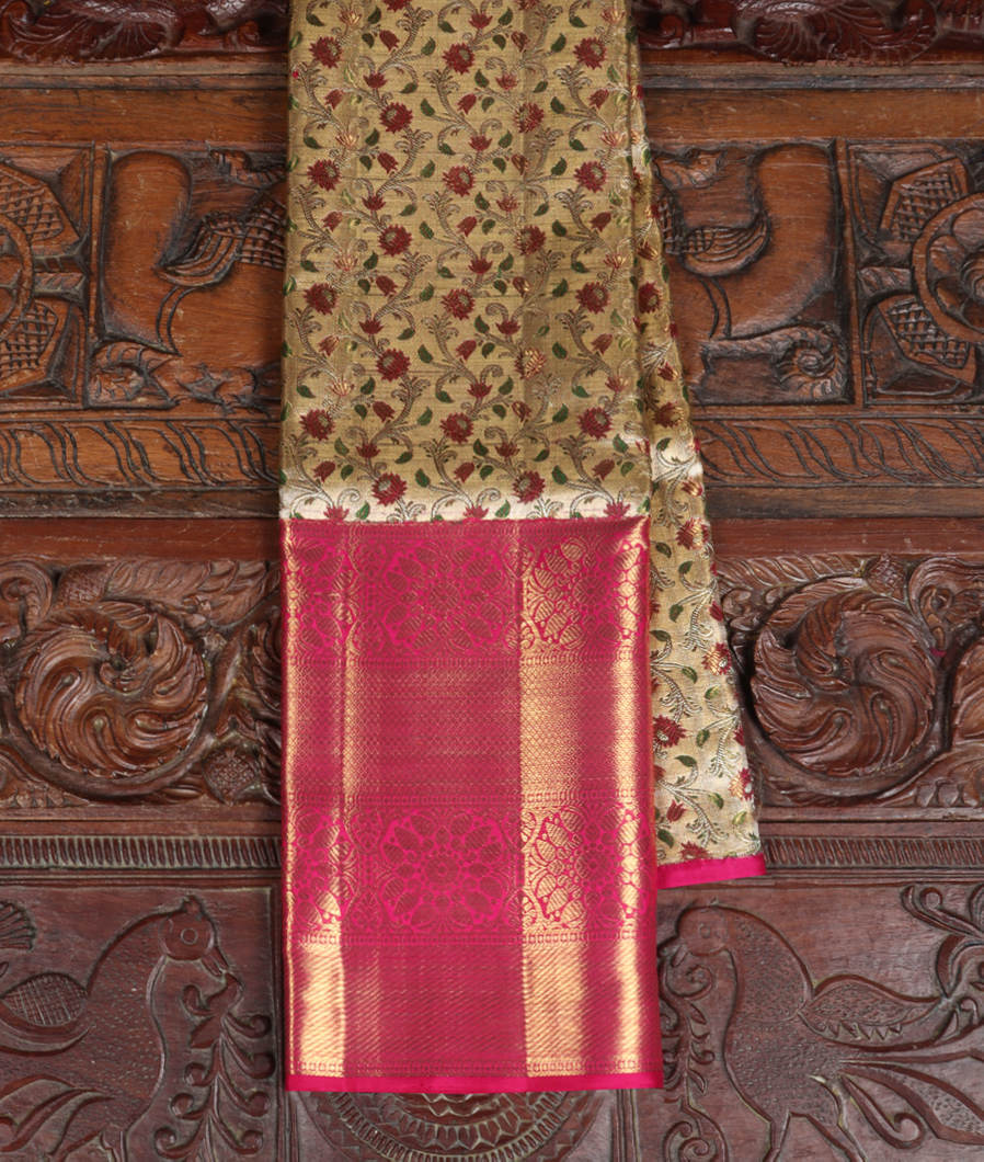 Gold Handwoven Kanjivaram Tissue Silk Pavadai T346404-image
