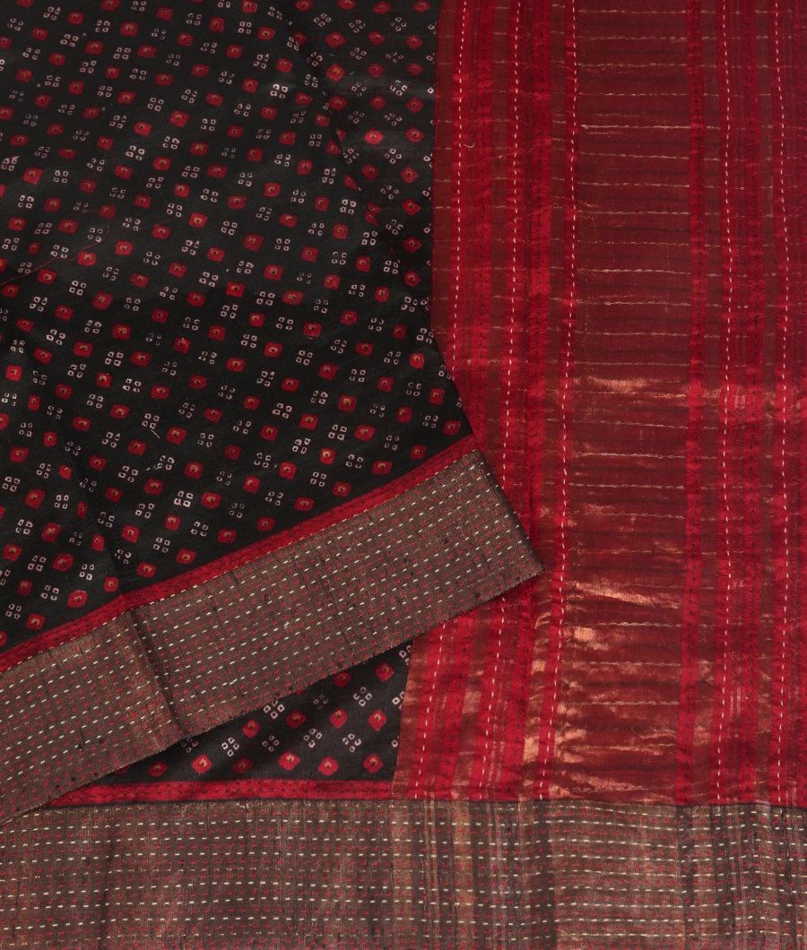 Black Printed Raw Silk Saree T3526302
