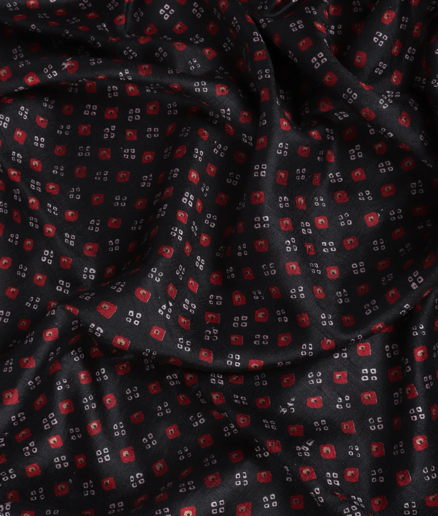 Black Printed Raw Silk Saree T3526303