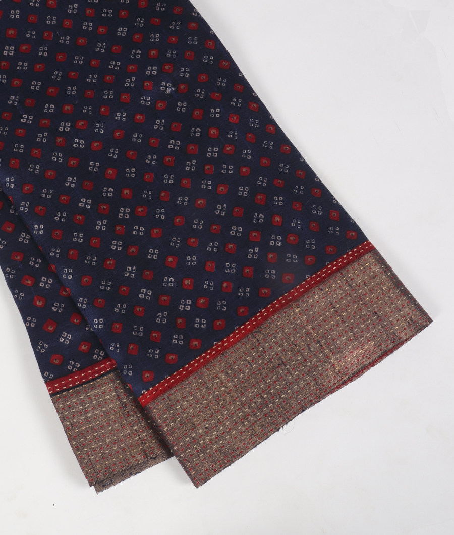 Blue Printed Raw Silk Saree T352628-image