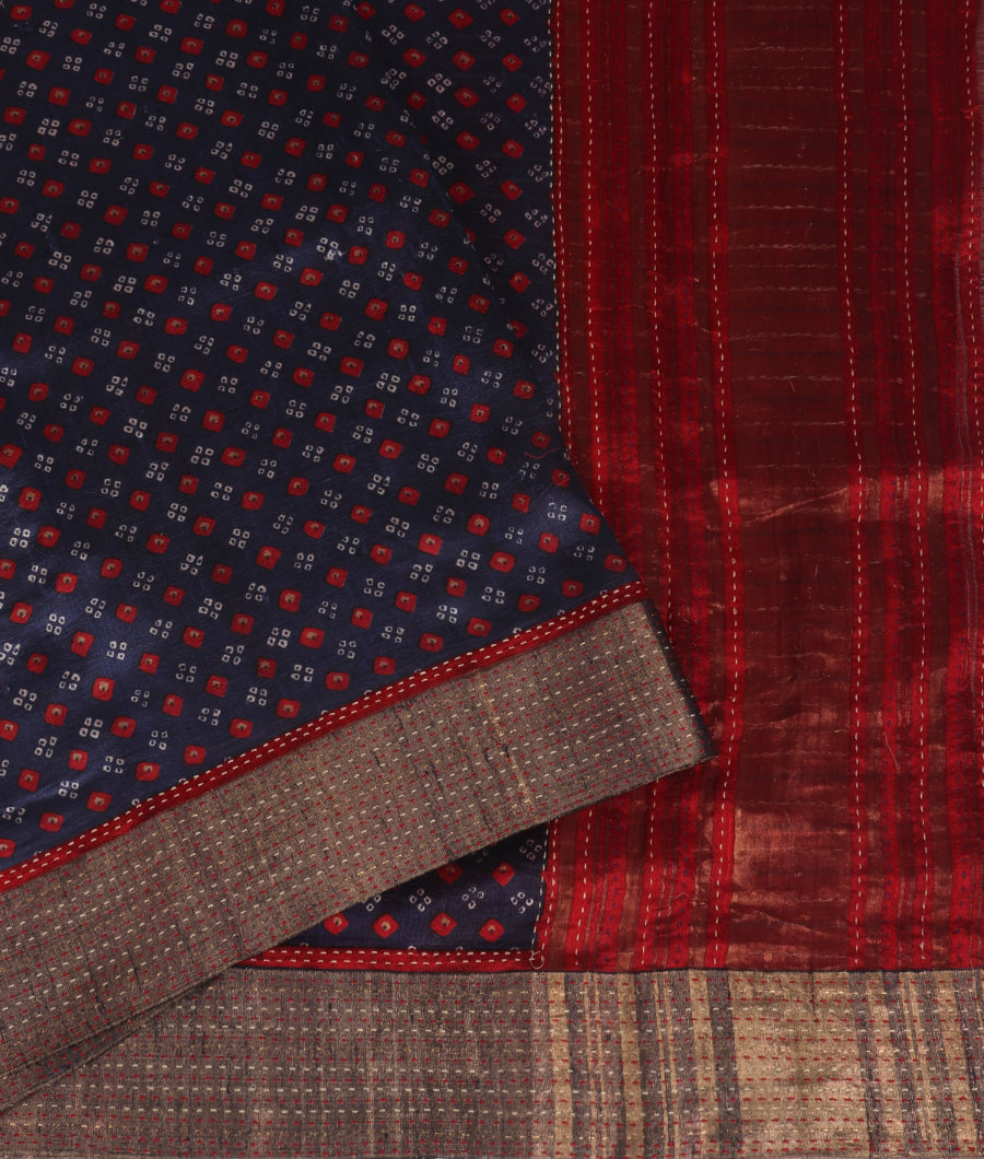 Blue Printed Raw Silk Saree T3526282