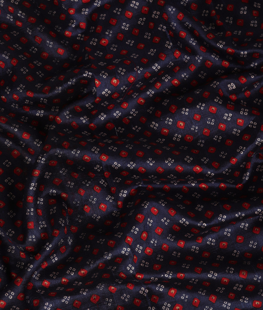 Blue Printed Raw Silk Saree T3526283