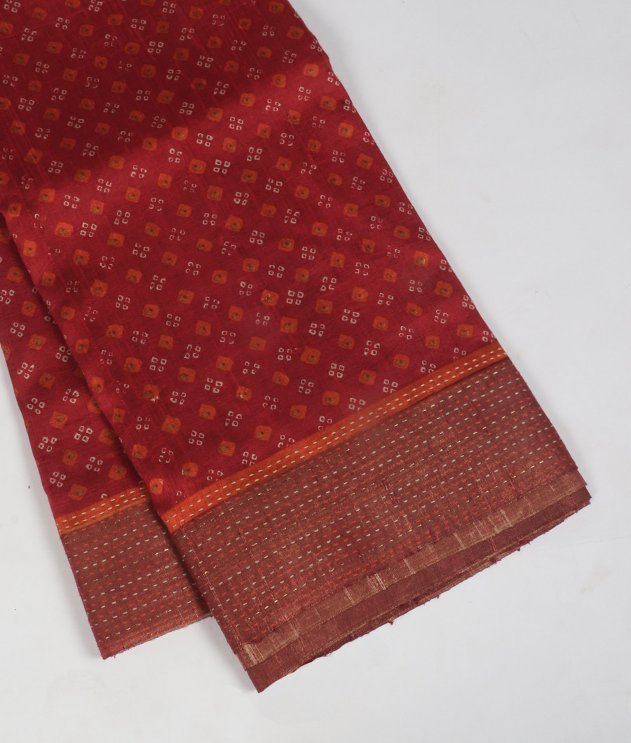 Red Printed Raw Silk Saree T352624-image