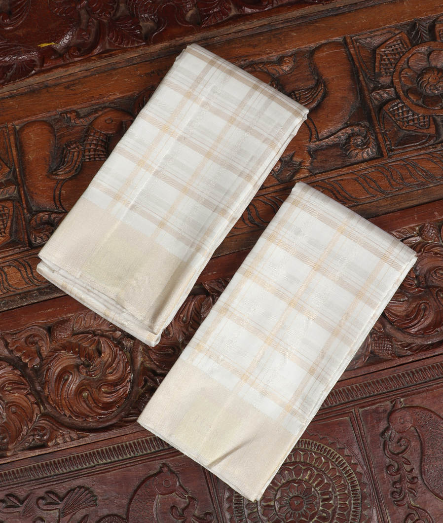 White Handwoven Kanjivaram Silk Dhoti and Vastharam T350565-image