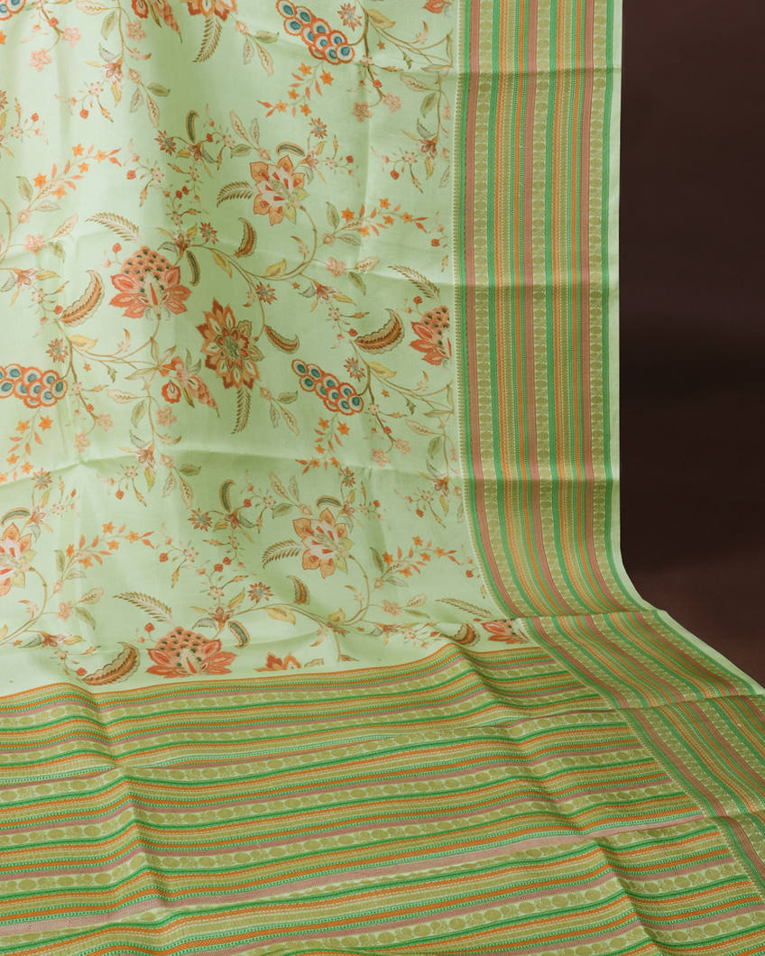 Green Printed Soft Silk Saree T3523302