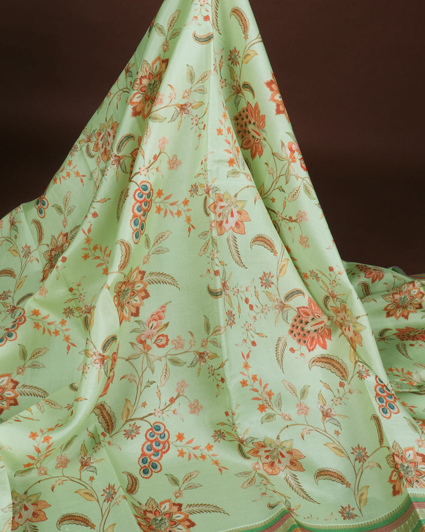 Green Printed Soft Silk Saree T3523304