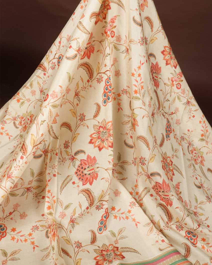 Cream Printed Soft Silk Saree T3523274