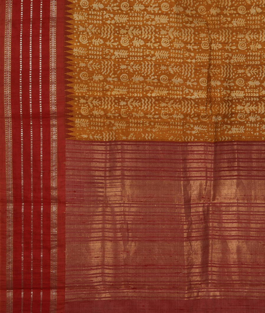 Yellow Tussar Printed Saree T3490164