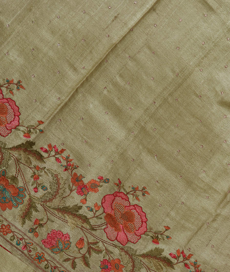 Green Tussar Embroidery Saree T344920-image