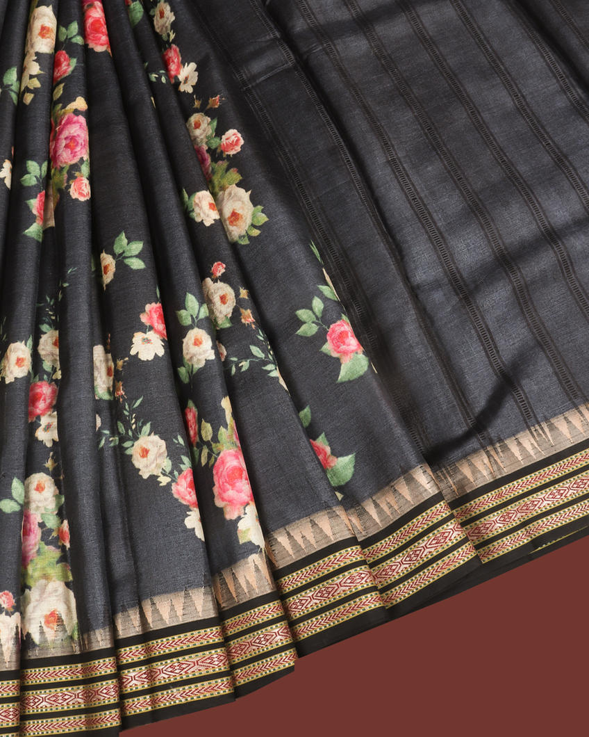 Dark Grey Vidarbha Tussar Saree T3544902