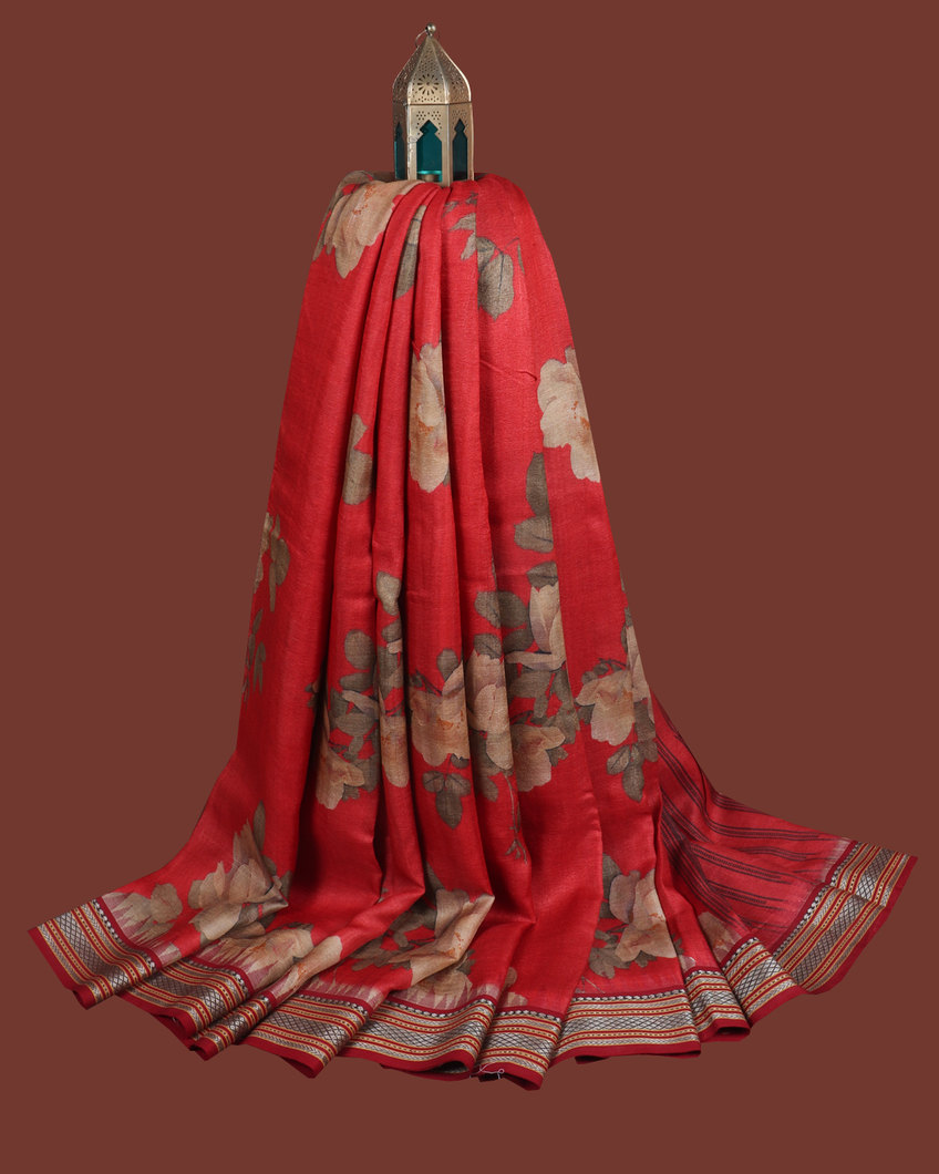 Red Vidarbha Tussar Saree T354487-image