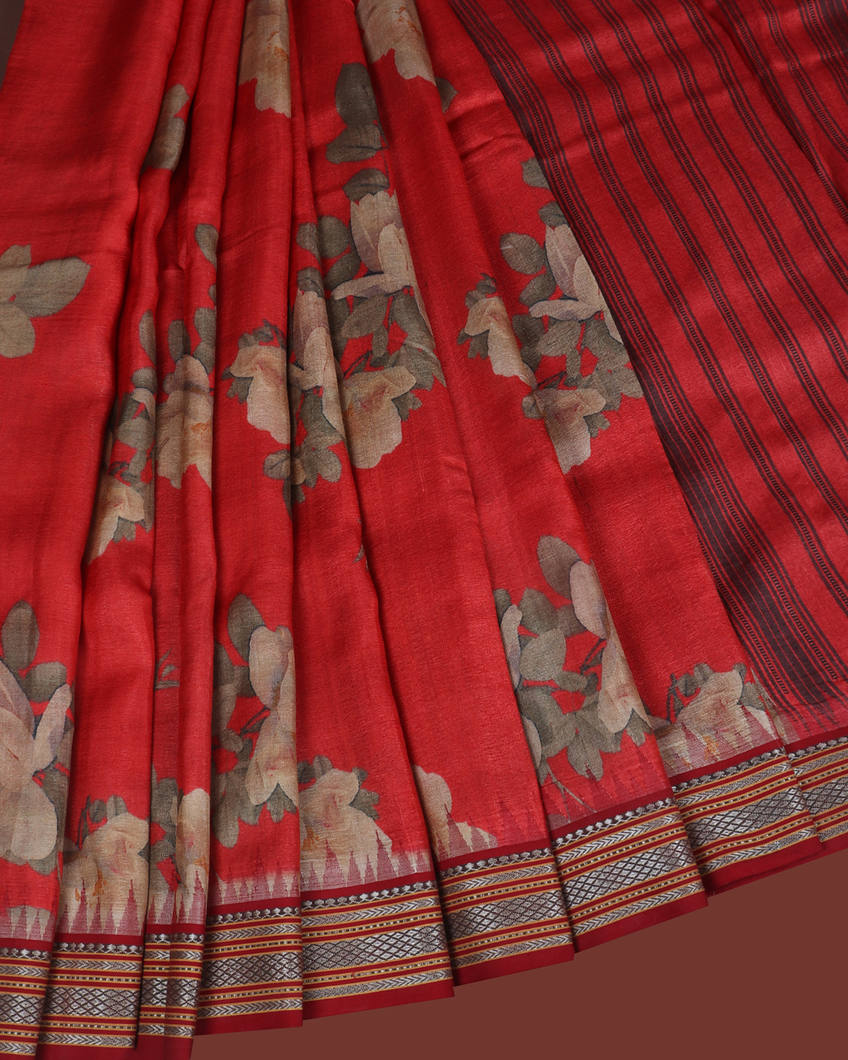Red Vidarbha Tussar Saree T3544872