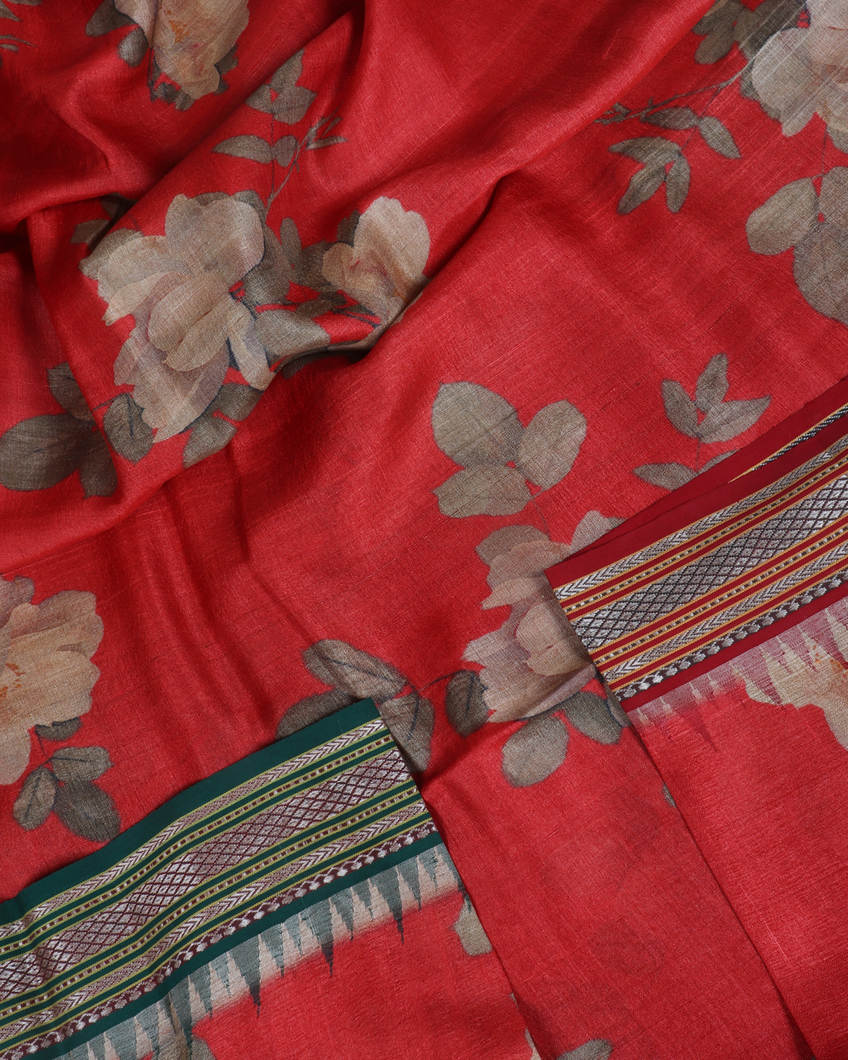 Red Vidarbha Tussar Saree T3544874