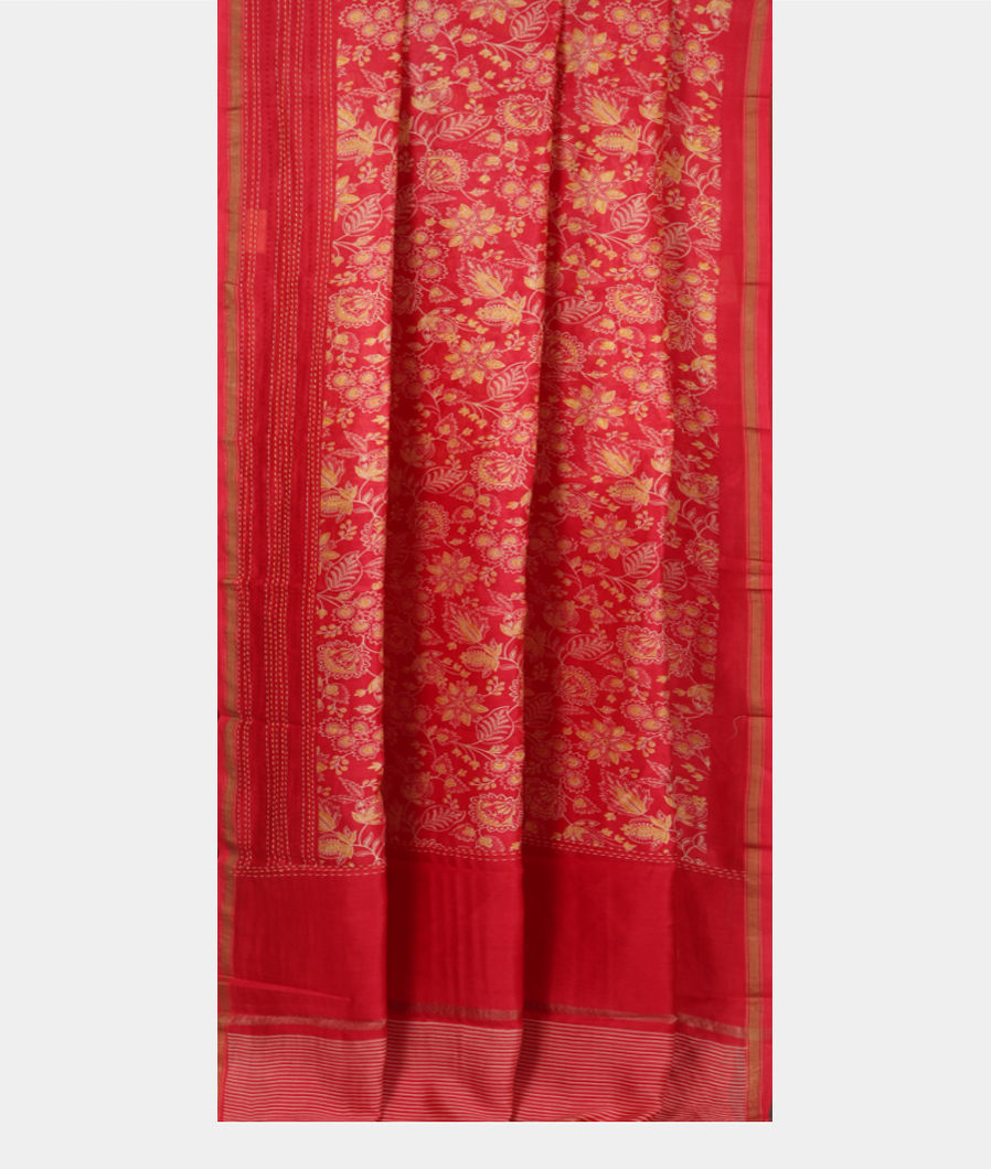Pinkish Red Soft Printed Cotton Saree T3501122