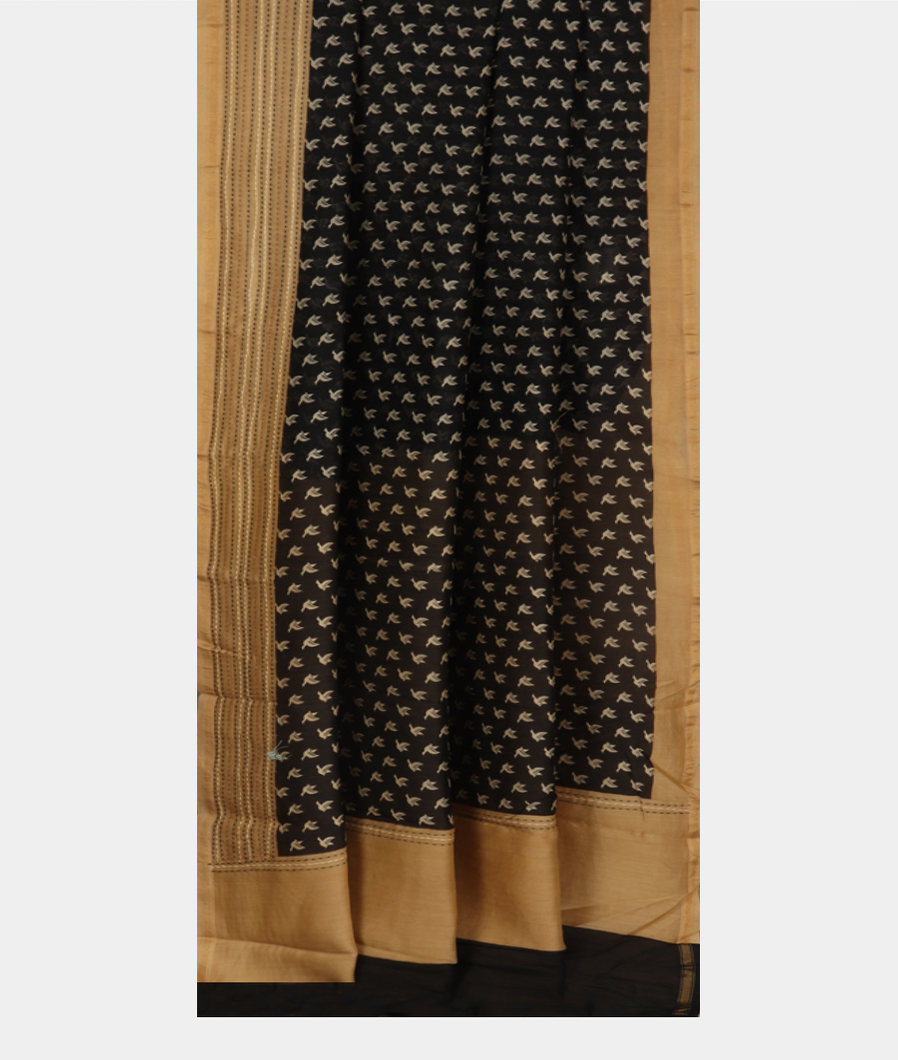 Black Soft Printed Cotton Saree T3351762