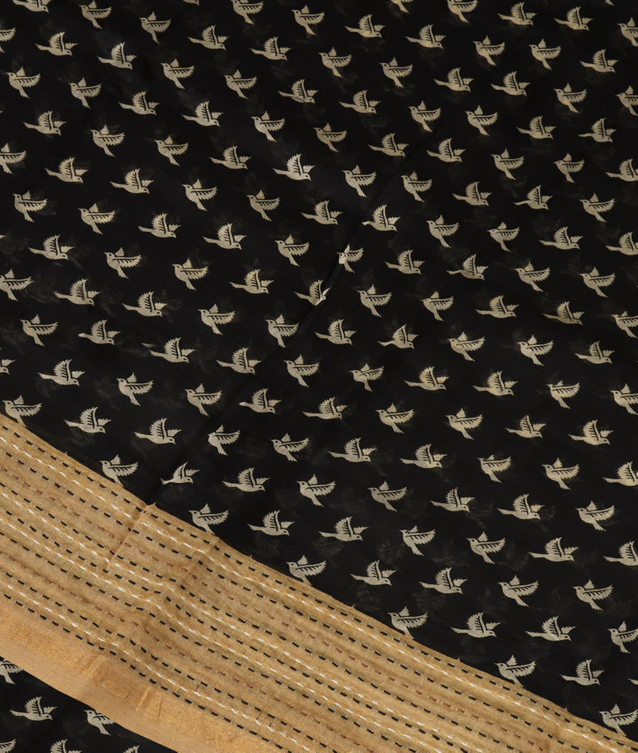 Black Soft Printed Cotton Saree T3351764