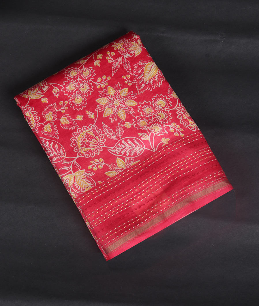 Pinkish Red Soft Printed Cotton Saree T350112-image