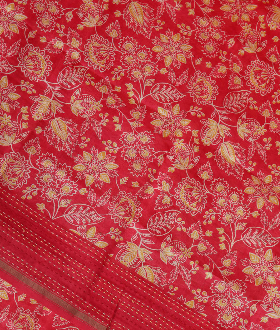 Pinkish Red Soft Printed Cotton Saree T3501124