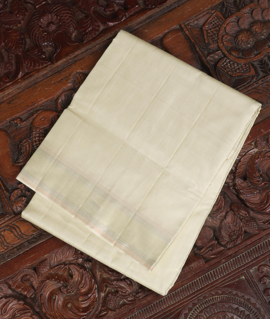 Off-White Handwoven Kanjivaram Silk Dhoti and Vastharam T295714-image