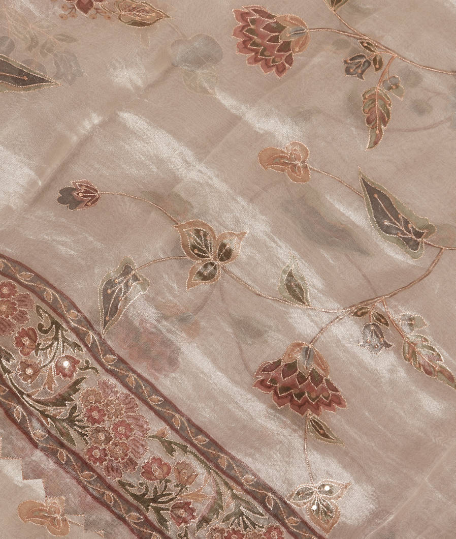 Silver And Grey Kora Organza Embroidery Saree T353952-image