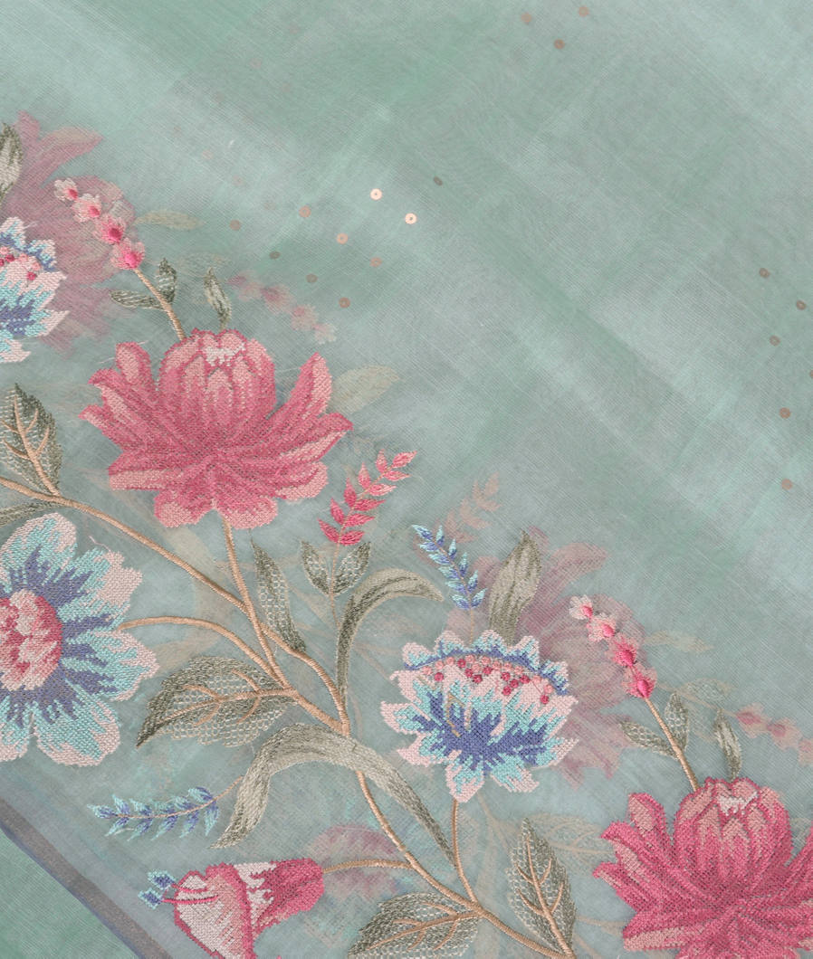 Blue Kora Organza Embroidery Saree T356076-image