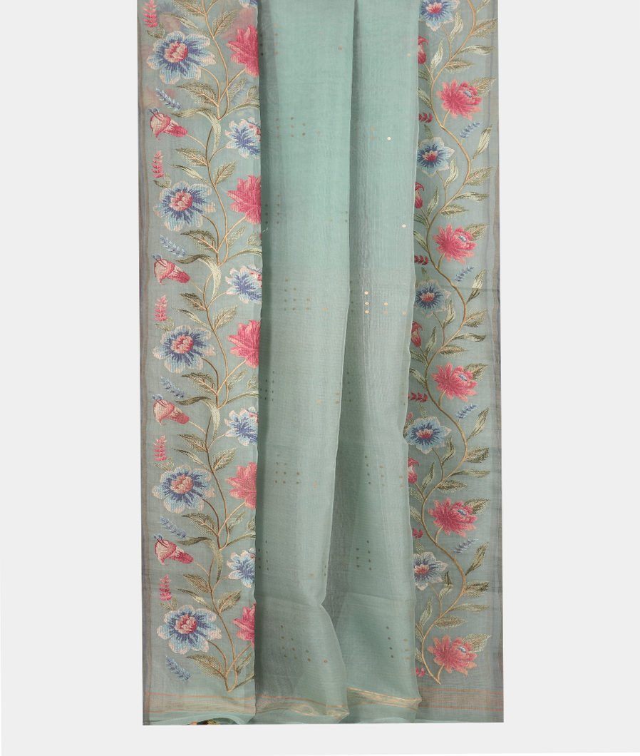 Blue Kora Organza Embroidery Saree T3560762