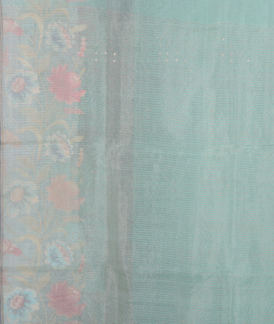 Blue Kora Organza Embroidery Saree T3560763