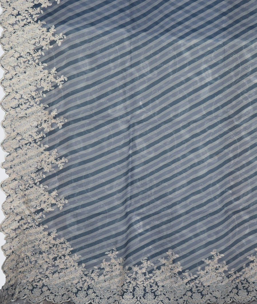 Blue Kora Organza Embroidery Saree T3564254