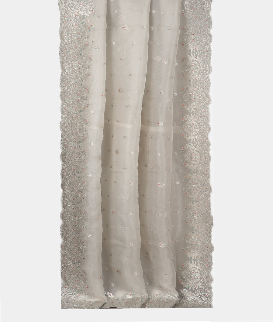 White Kora Organza Embroidery Saree T3564522