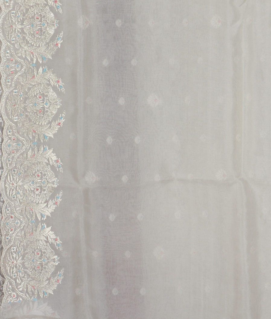 White Kora Organza Embroidery Saree T3564523