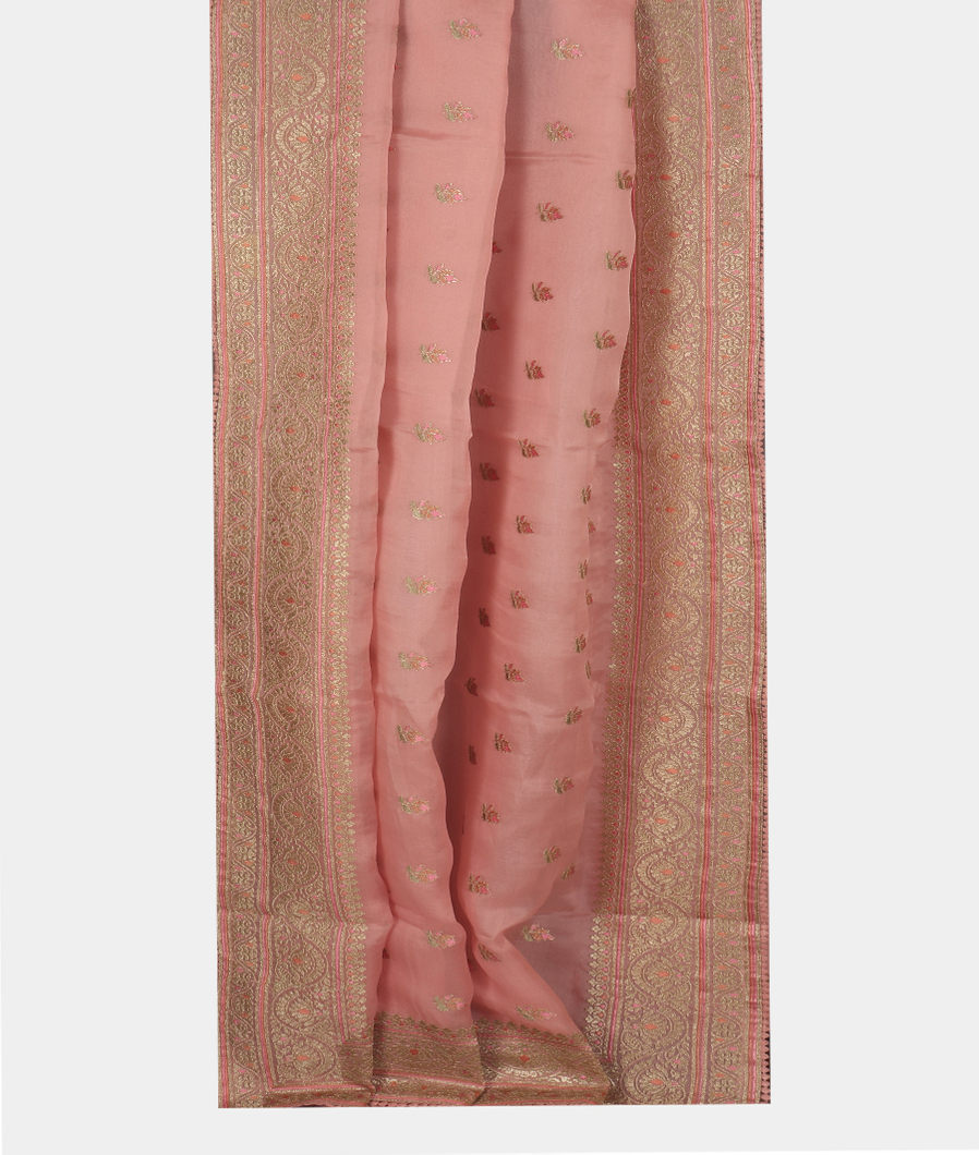 Pink Kora Organza Embroidery Saree T3202552