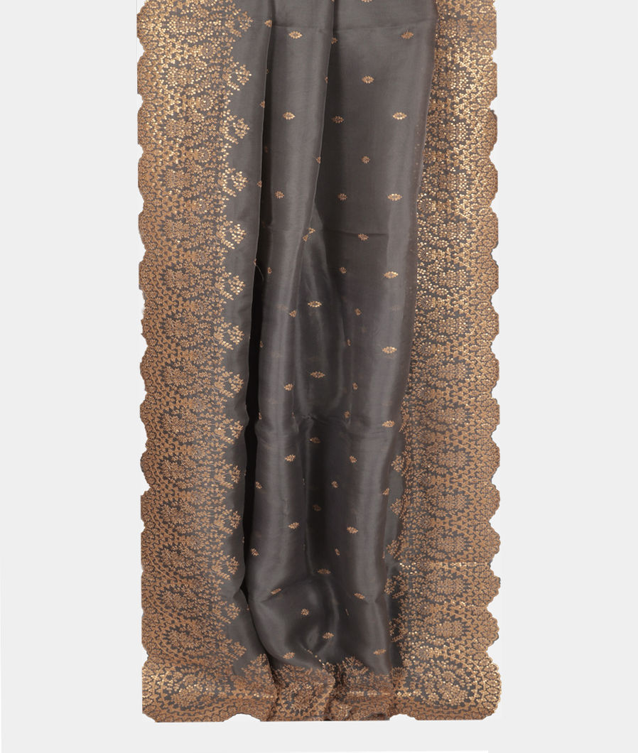 Grey Kora Organza Embroidery Saree T3484612