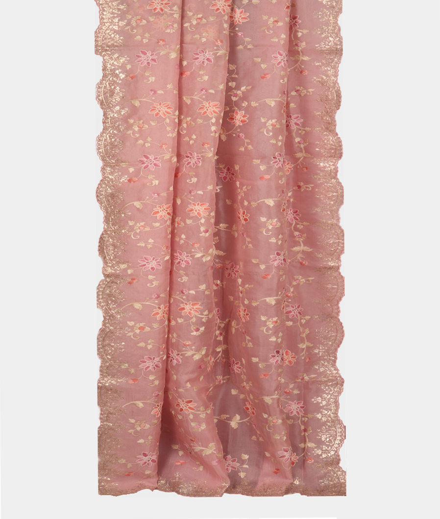 Pink Kora Organza Embroidery Saree T3564422